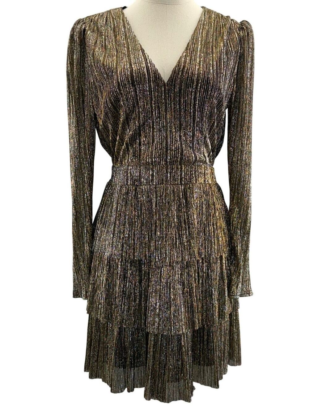 G.P.D. Women's Small Metallic Tiered Mini Dress Boho